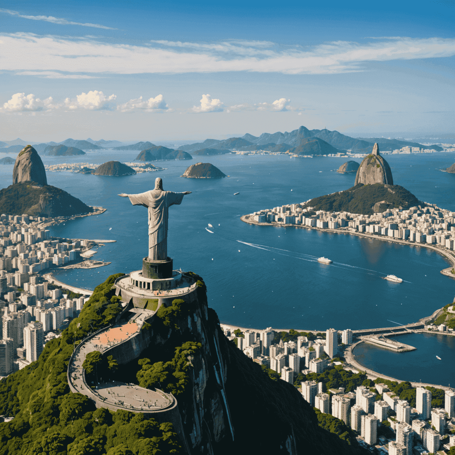 Vista do Cristo Redentor e da Baía de Guanabara no Rio de Janeiro