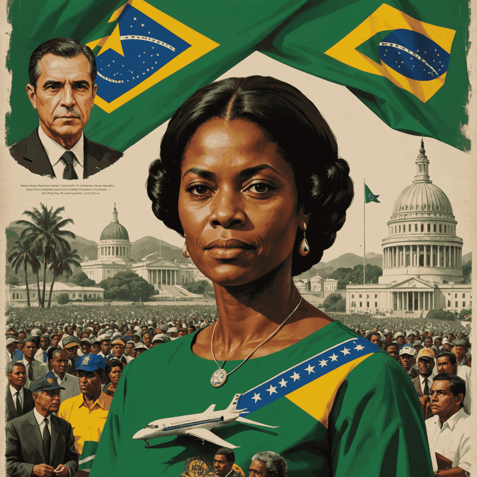 Montagem visual representando a influência de Simone Tebet na política e cultura brasileira, com imagens do Congresso Nacional, manifestações culturais e a capa do livro.