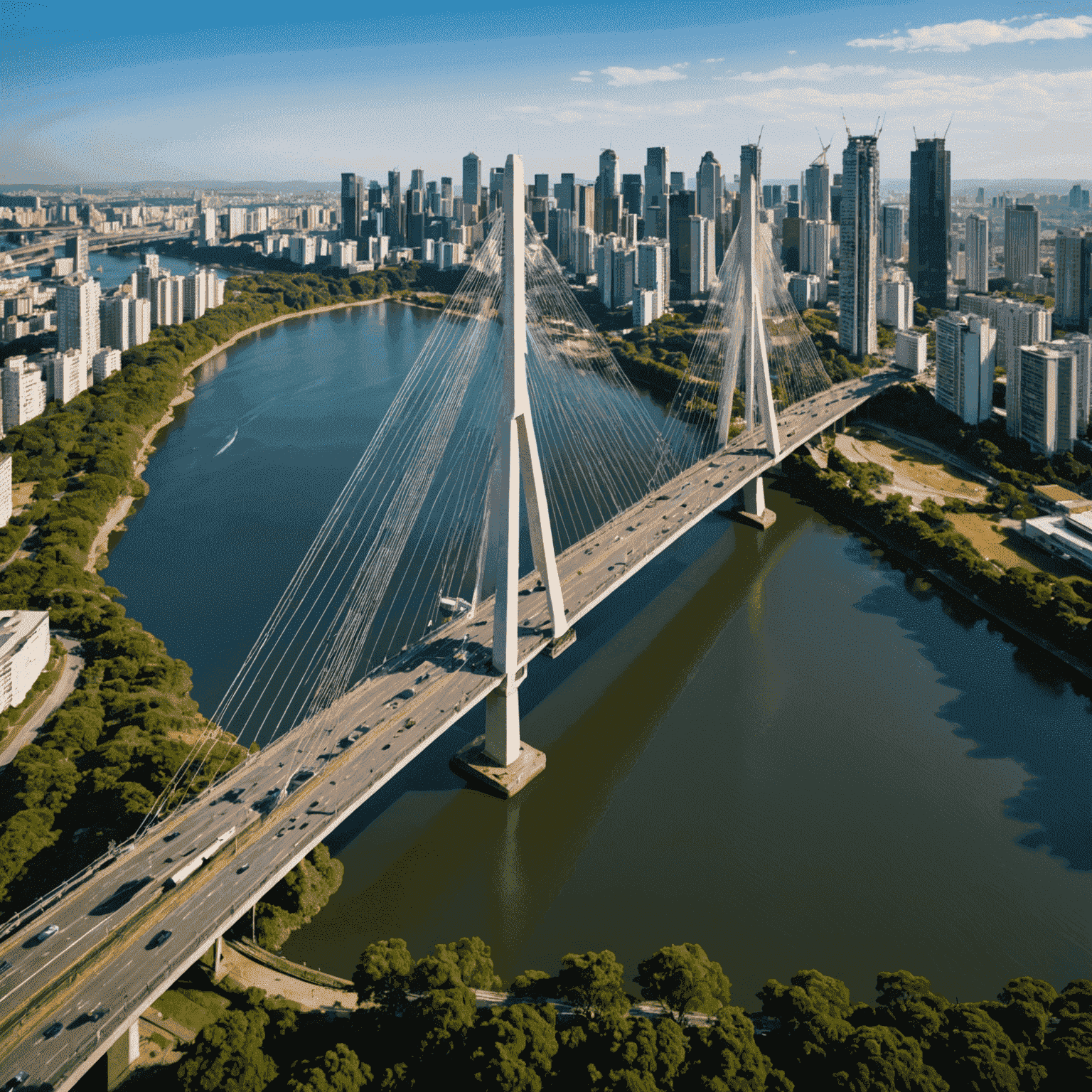 Vista da Ponte Estaiada e do Rio Pinheiros em São Paulo